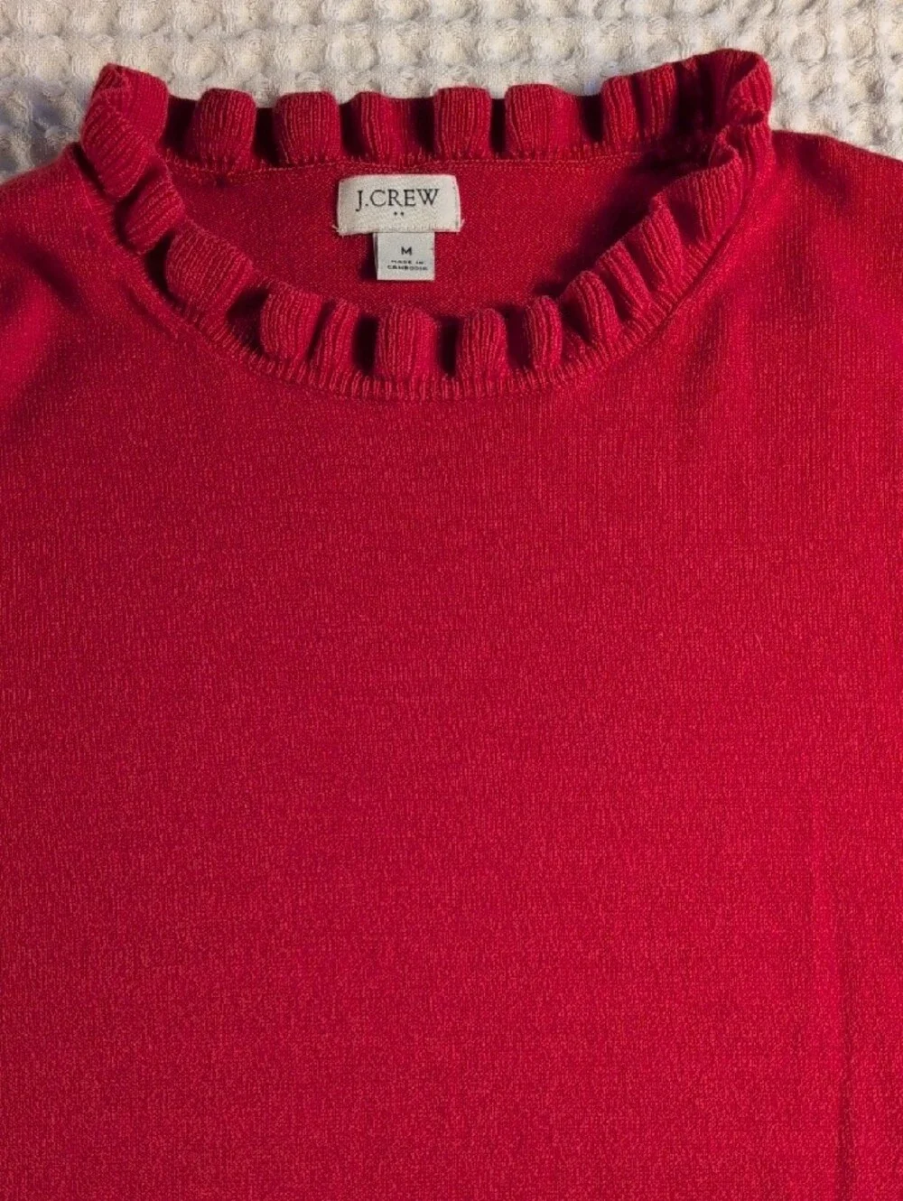 J. Crew 100% Cotton Bright Red Knit Sweater Size M